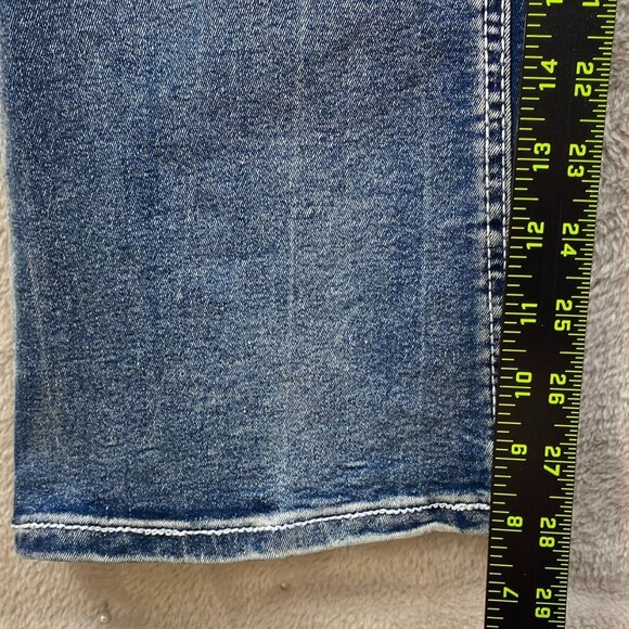 Temu Women's Jeans Large 30x28 Flare Leg Mid Rise Baggy Embroidered Retro - Picture 3 of 13